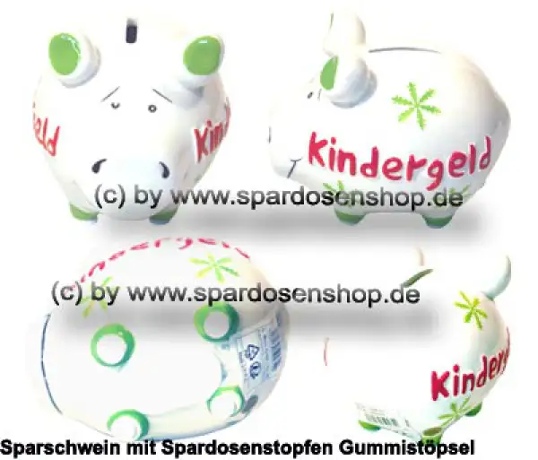 Sparschwein Kleinsparschwein 3D Kindergeld weiß Keramik Gesamt